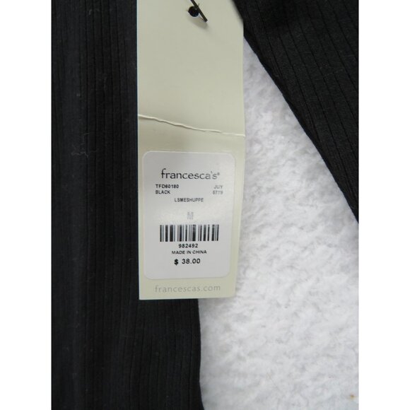 Francesca's Bodysuit Womens Medium Black Mesh Sheer Long Sleeve Ribbed TFD6D180 - Picture 5 of 10
